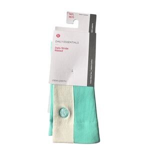 Lululemon Daily Essentials Crew Stride Ribbed Socks teal/White (M/L) NWT